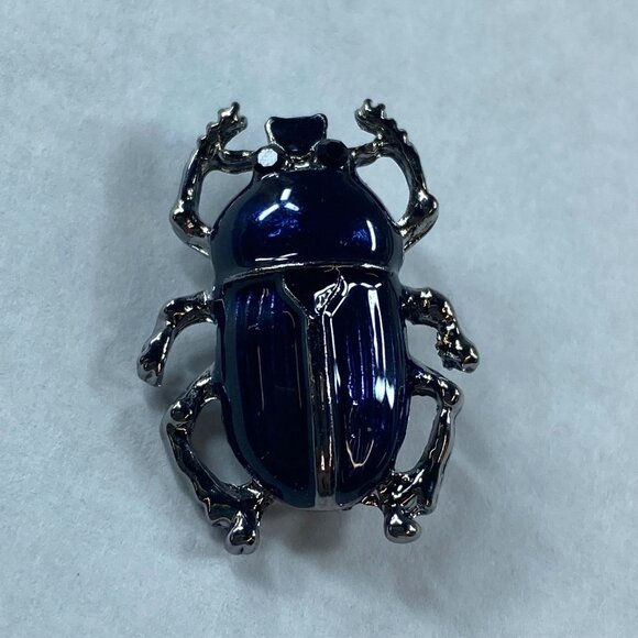 Beetle Bug Jewelry Pin Brooch Silver and Blue Color Metal Accessory Womens - Picture 2 of 16
